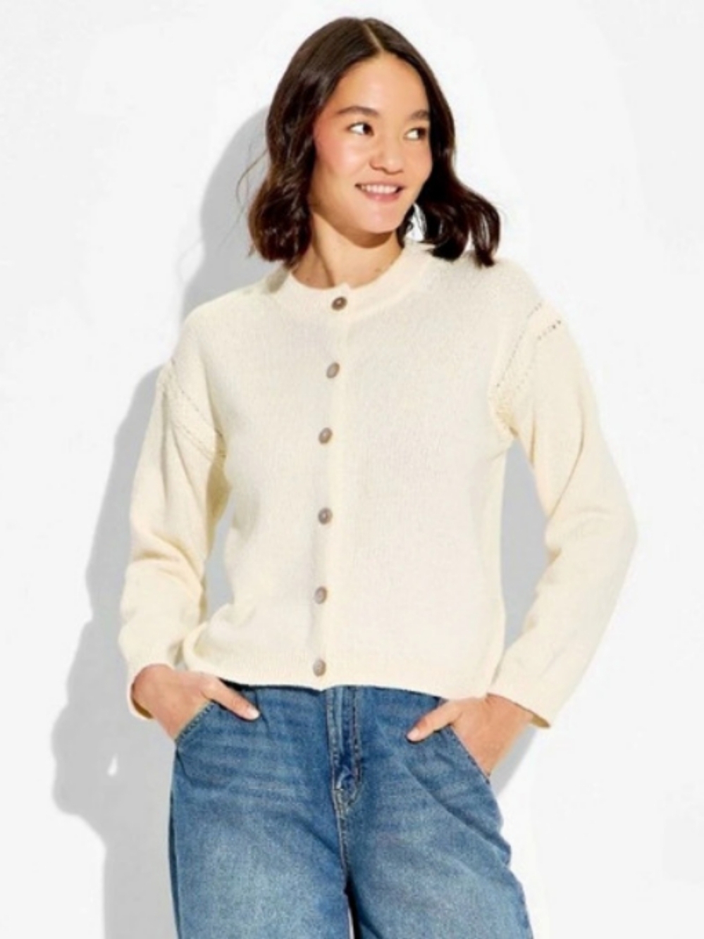 Button-Front Cardigan in Cream New